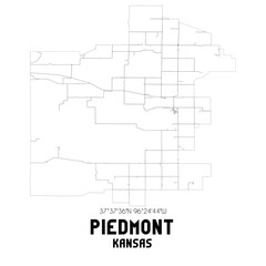 Piedmont Kansas. US street map with black and white lines.