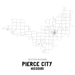 Pierce City Missouri. US street map with black and white lines.