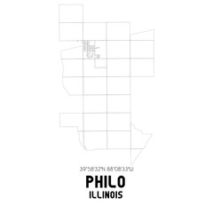 Philo Illinois. US street map with black and white lines.