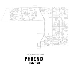 Phoenix Arizona. US street map with black and white lines.