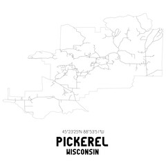 Pickerel Wisconsin. US street map with black and white lines.