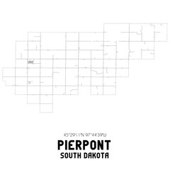 Pierpont South Dakota. US street map with black and white lines.