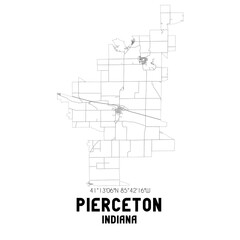 Pierceton Indiana. US street map with black and white lines.