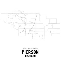 Pierson Michigan. US street map with black and white lines.