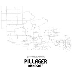 Pillager Minnesota. US street map with black and white lines.
