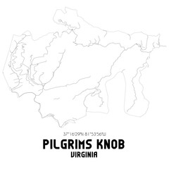 Pilgrims Knob Virginia. US street map with black and white lines.