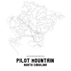 Fototapeta na wymiar Pilot Mountain North Carolina. US street map with black and white lines.