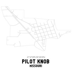 Pilot Knob Missouri. US street map with black and white lines.