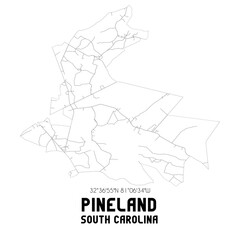 Pineland South Carolina. US street map with black and white lines.