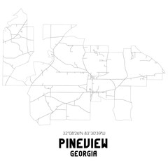 Pineview Georgia. US street map with black and white lines.