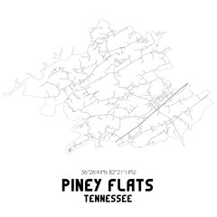 Piney Flats Tennessee. US street map with black and white lines.