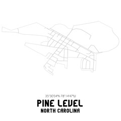 Pine Level North Carolina. US street map with black and white lines.