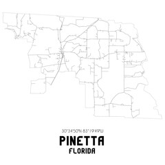Pinetta Florida. US street map with black and white lines.