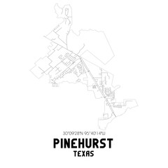 Pinehurst Texas. US street map with black and white lines.
