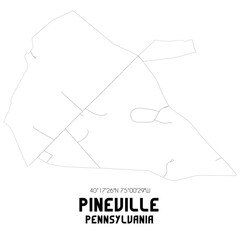 Pineville Pennsylvania. US street map with black and white lines.