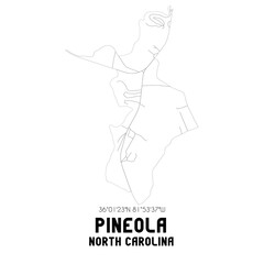 Pineola North Carolina. US street map with black and white lines.