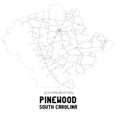 Pinewood South Carolina. US street map with black and white lines.