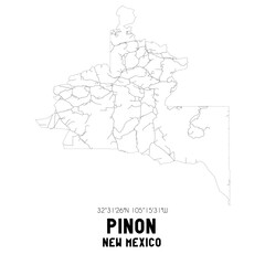 Pinon New Mexico. US street map with black and white lines.