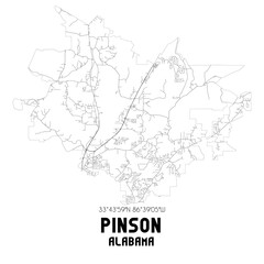 Pinson Alabama. US street map with black and white lines.