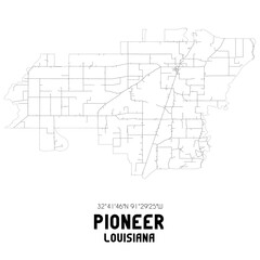 Pioneer Louisiana. US street map with black and white lines.