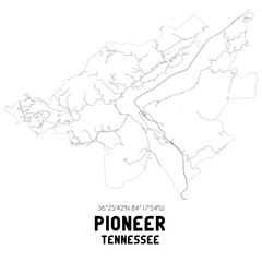 Pioneer Tennessee. US street map with black and white lines.