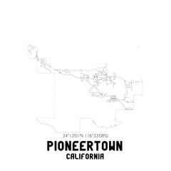 Pioneertown California. US street map with black and white lines.