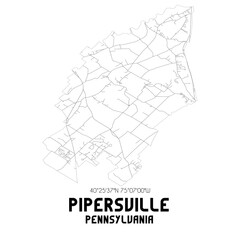 Pipersville Pennsylvania. US street map with black and white lines.