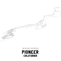 Pioneer California. US street map with black and white lines.