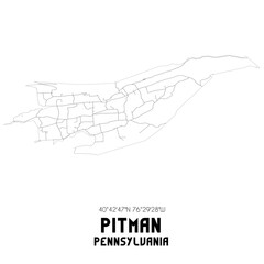 Pitman Pennsylvania. US street map with black and white lines.