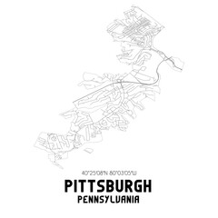 Pittsburgh Pennsylvania. US street map with black and white lines.