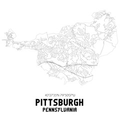 Fototapeta na wymiar Pittsburgh Pennsylvania. US street map with black and white lines.