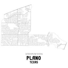 Plano Texas. US street map with black and white lines.