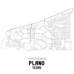 Plano Texas. US street map with black and white lines.