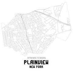 Fototapeta na wymiar Plainview New York. US street map with black and white lines.