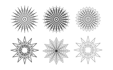 Snowflakes Doodle set style , black and white Outline Mandala. Vector illustration.