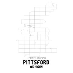 Pittsford Michigan. US street map with black and white lines.