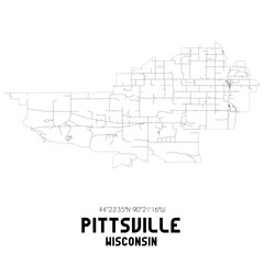 Pittsville Wisconsin. US street map with black and white lines.