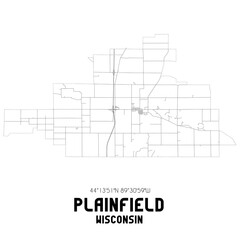Plainfield Wisconsin. US street map with black and white lines.