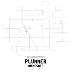 Plummer Minnesota. US street map with black and white lines.