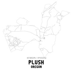 Plush Oregon. US street map with black and white lines.