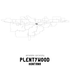 Plentywood Montana. US street map with black and white lines.