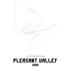 Pleasant Valley Iowa. US street map with black and white lines.