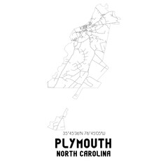 Plymouth North Carolina. US street map with black and white lines.