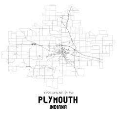 Plymouth Indiana. US street map with black and white lines.