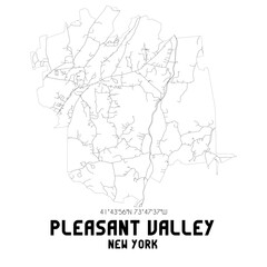 Pleasant Valley New York. US street map with black and white lines.