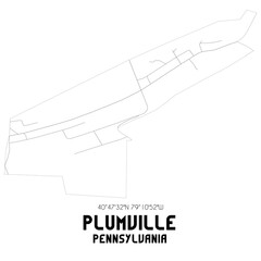Plumville Pennsylvania. US street map with black and white lines.