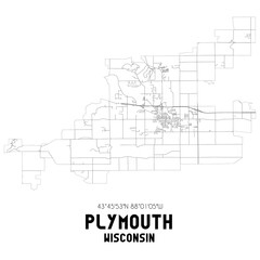 Naklejka premium Plymouth Wisconsin. US street map with black and white lines.