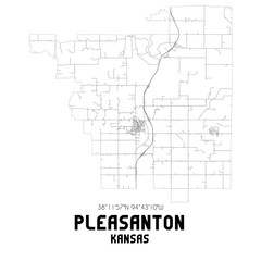Pleasanton Kansas. US street map with black and white lines.