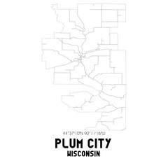 Plum City Wisconsin. US street map with black and white lines.