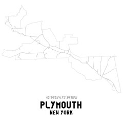 Plymouth New York. US street map with black and white lines.